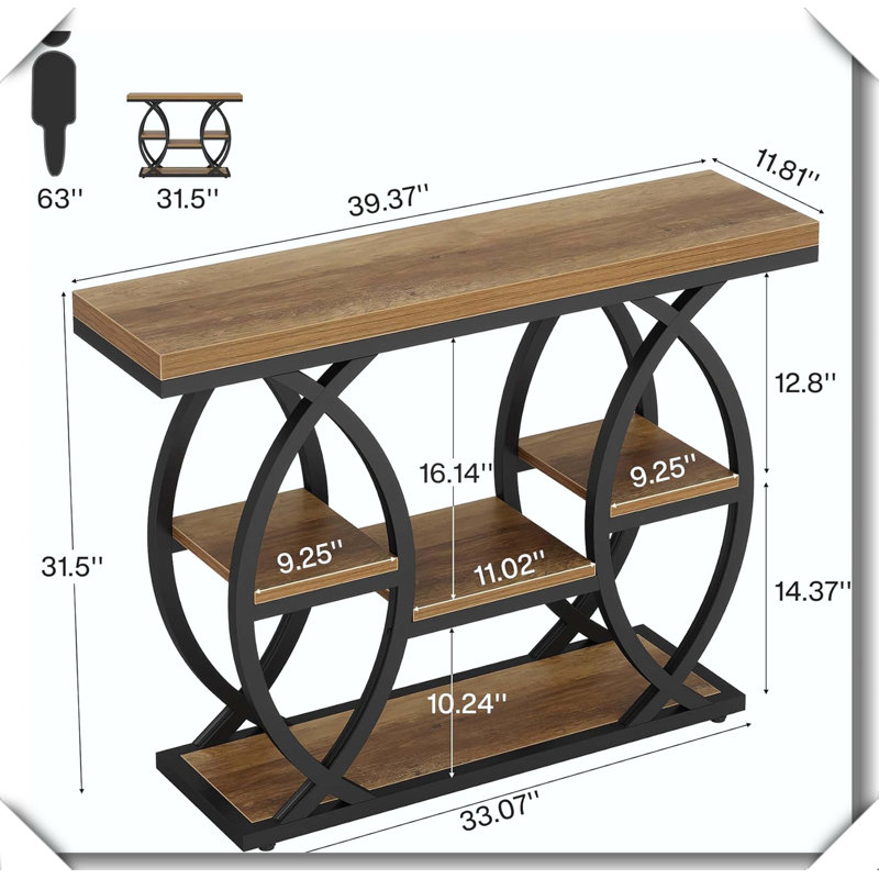 Classic Entryway Console Table Practical Steady Compact Decorative, Black/Brown