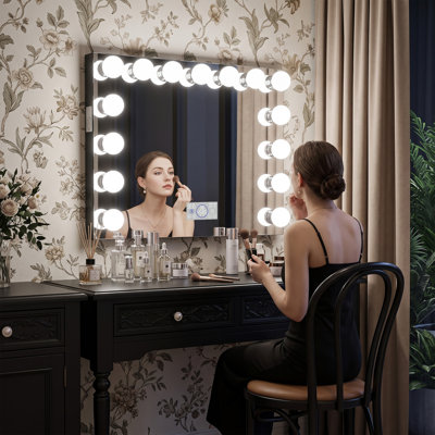 Makeup Vanity Mirror with Dimmable Bulbs Lights Bluetooth Tabletop Wall Mount Metal