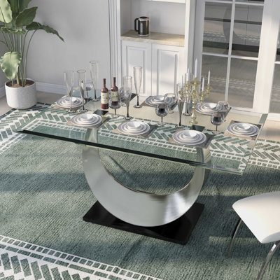 Bagdai Glass Top Metal Base Dining Table