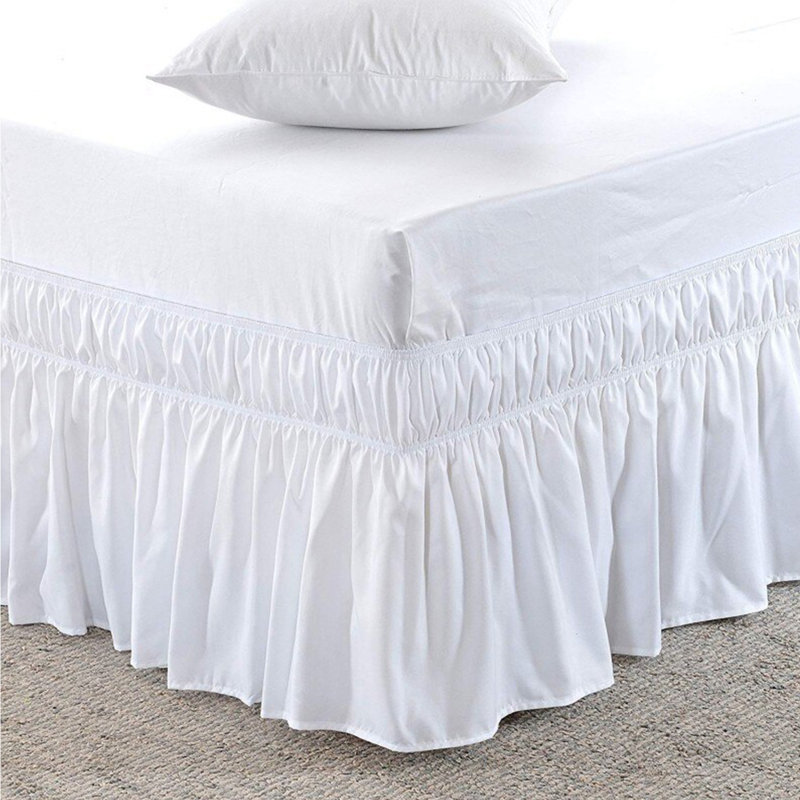  Easy Wrap Elastic Ruffled 16 Bed Skirt, Ivory, Queen/King