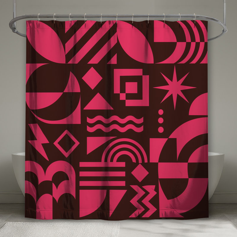 Rideaux de douche à formes géométriques roses très longs, L 70 po x H 93 po