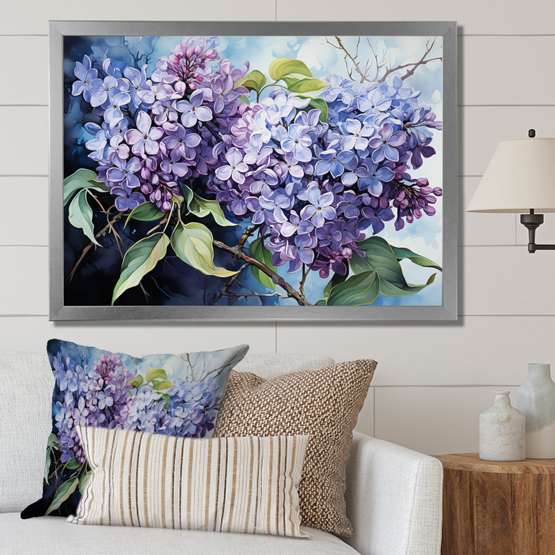Lilas, minimalisme, rêve IV sur toile, Cadre simple argenté, H 16 po x l 32 po x P 1 po