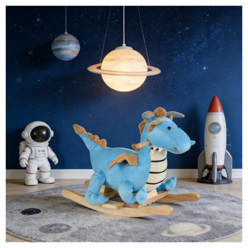 Chaise berçante Dinosaur avec effets sonores et housse en peluche bleue