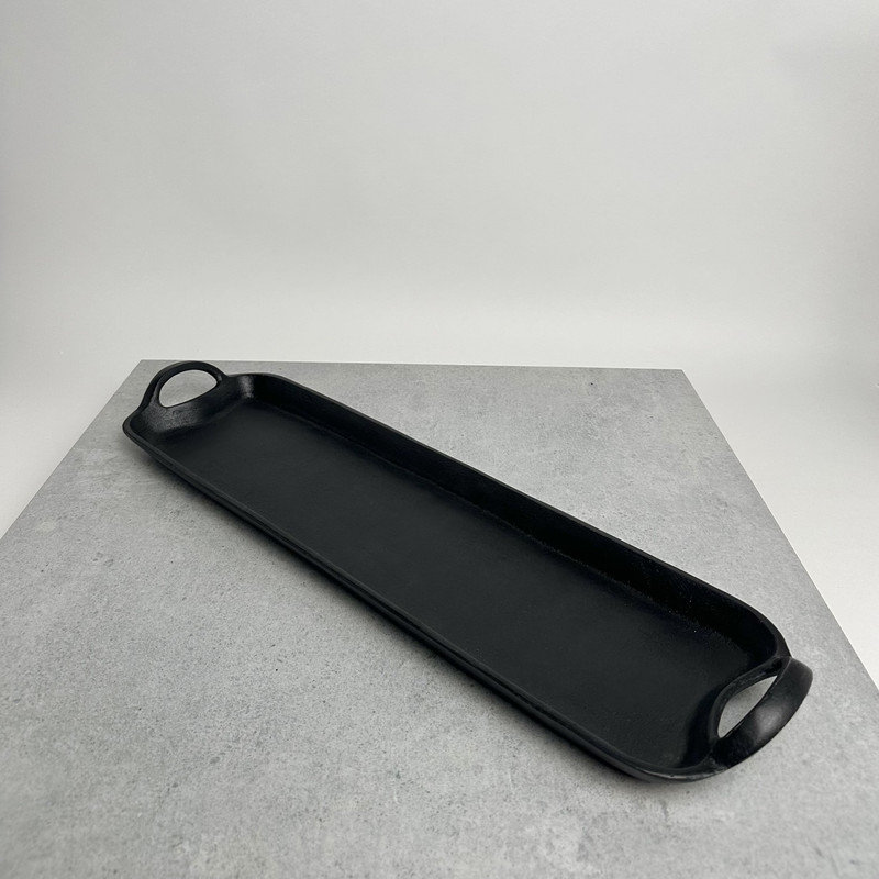 Long Black Aluminum Serving Tray with Handles