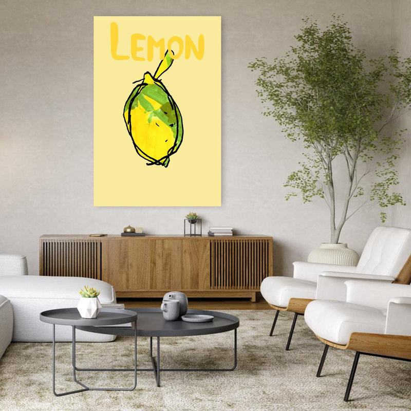 Art mural moderne et abstrait jaune vif et citron, H 48 po x l 32 po