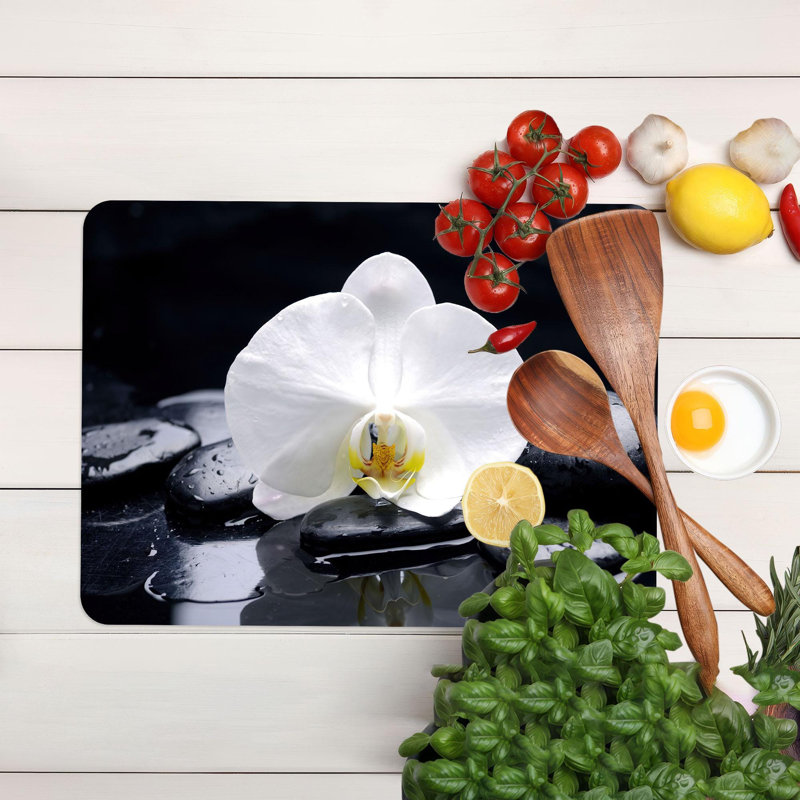 Planche à découper en verre d'inspiration orchidée avec motif floral et option de personnalisation, 11 po x 15 po