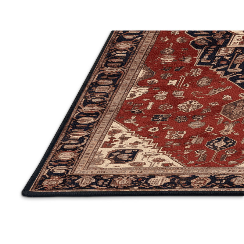 Machine Washable Persian Black Area Rug, Square 5'