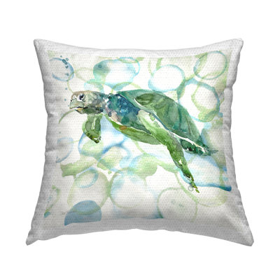 Sea Turtle on Bubbles Outdoor Printed Pillow by Carol Robinson