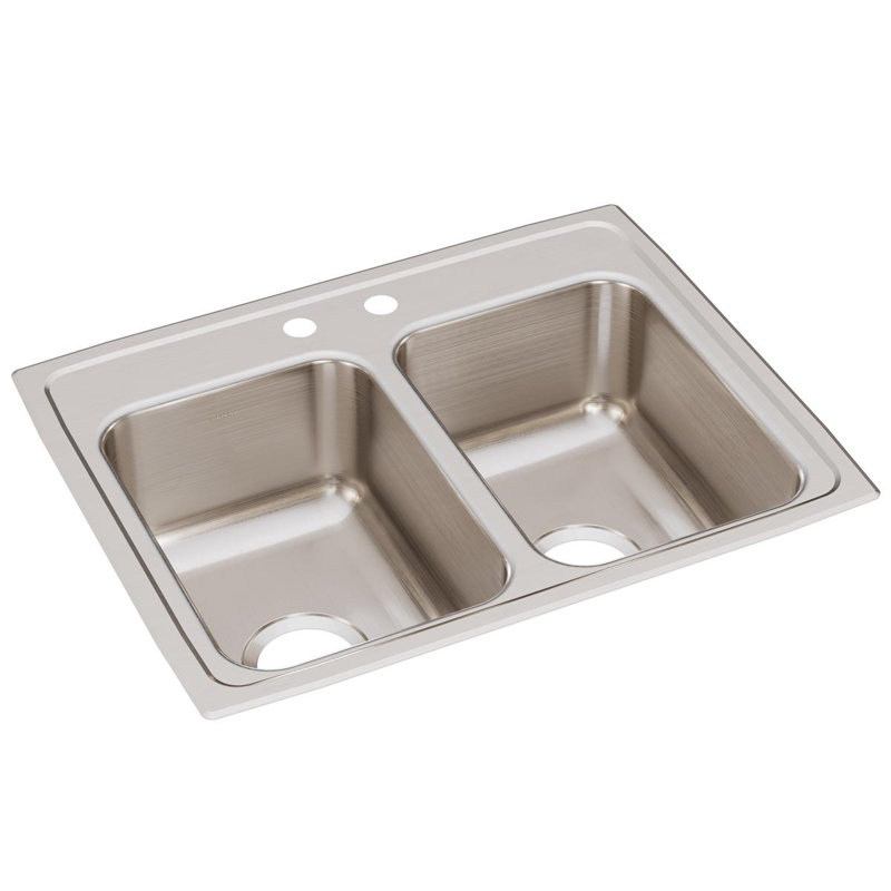 Évier de cuisine à double cuve encastrable L 25 po x l 19,5 po Lustertone, 2 trous