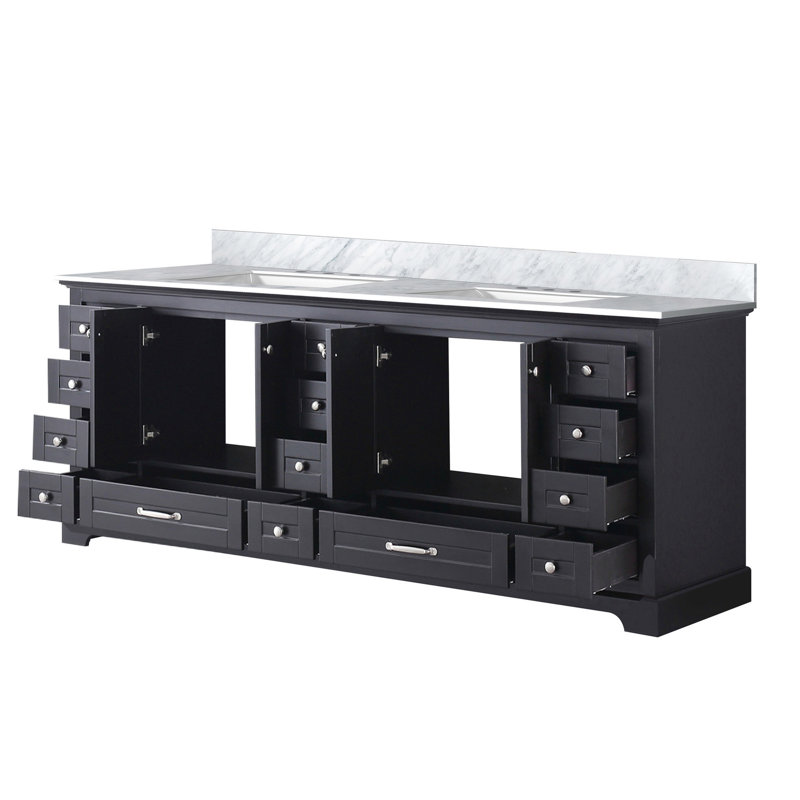 84 po L x P 22 po Meuble-lavabo double avec comptoir en marbre - fabrication en bois massif, 14 tiroirs, 2 armoires, fermeture en douceur, comptoir à gratter et à teindre, 8 robinets, comptoir durable de 84 po à 22 po, cadre et tiroirs