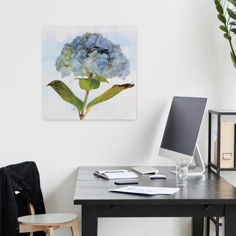 Art contemporain d'hortensia bleu, H 18 po x l 18 po