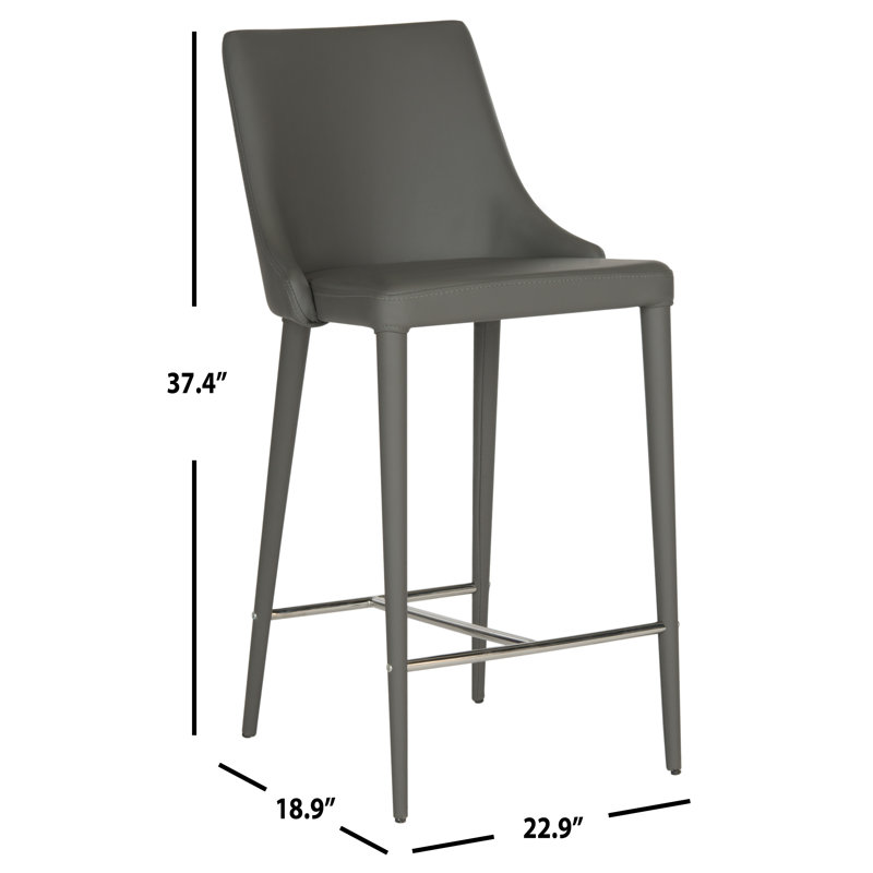 Bohy Modern PU Leather Counter Stool with Chrome Iron Frame, Gray