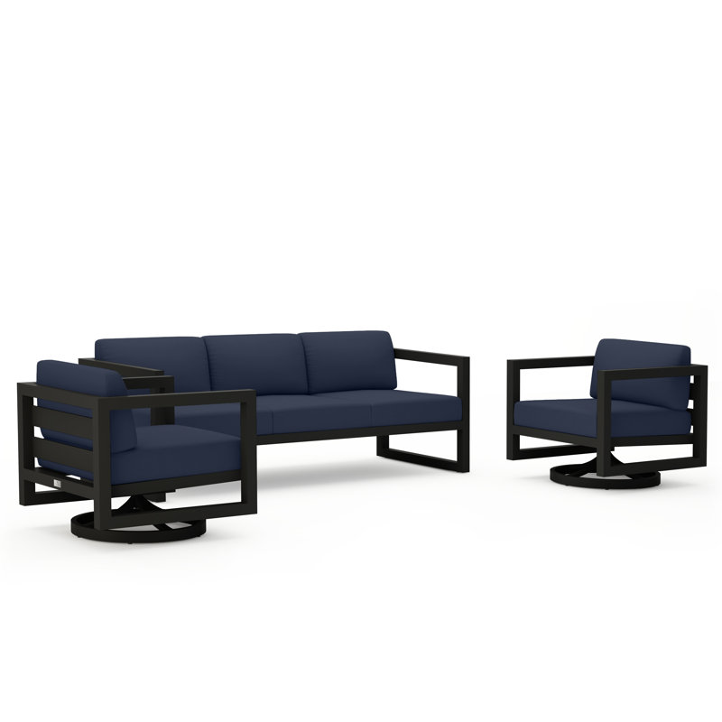 Avion 3 Piece Sofa Set With Swivel, Slate, Spectrum Indigo Sunbrella®