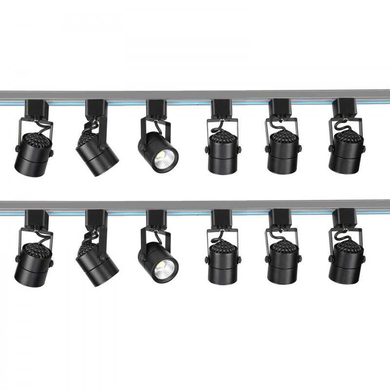 Éclairage sur rail à DEL 6,5 W, 3 000 K, 470 lm, blanc chaud, éclairage sur rail à intensité variable de type H, CRI85 + luminaire à angle d'inclinaison réglable pour véritable détail, paquet de 12, noir