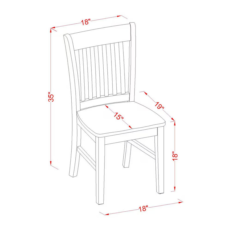  Norfolk Dining Chairs - Slat Back Wooden Seat Chairs, Set of 2, Oak, Oak, Wooden Seat