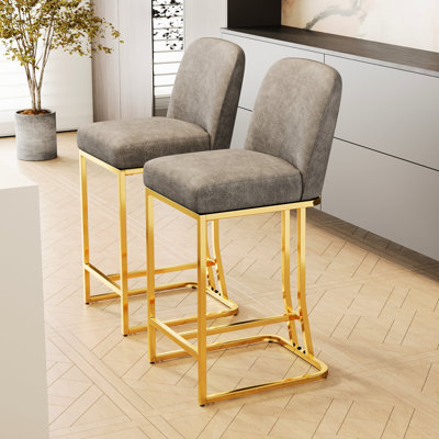 2 tabourets hauts pivotants à 360 °, gris et doré, design tendance, siège moelleux, matériau, pour bar, restaurant, comptoir de cuisine, bureau, facile à nettoyer et à installer, en mousse confortable et moderne