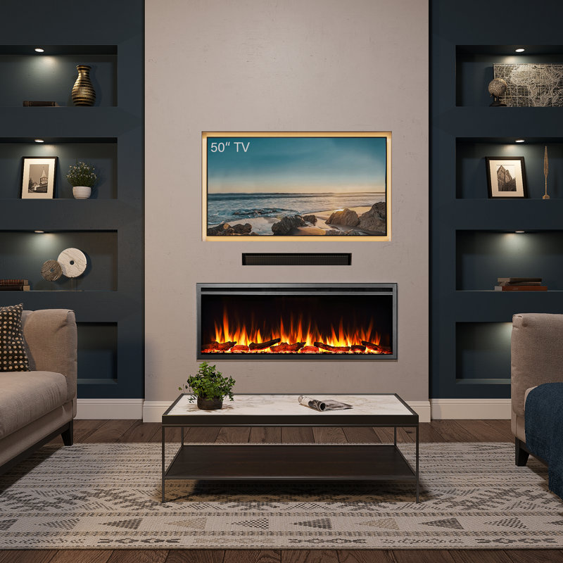 Swenja 50" W Electric Fireplace Insert with Adjustable Flame, Fire Cracking Sound & Remote Control