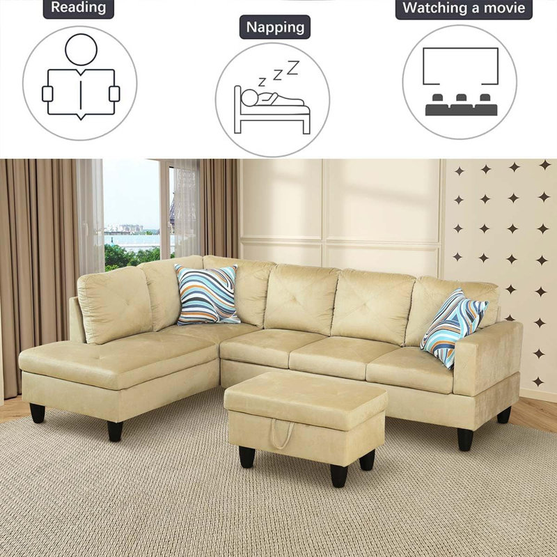 Canapé modulaire en microfibre 3 pièces, Orienté à gauche (vu de face), Microfibre beige