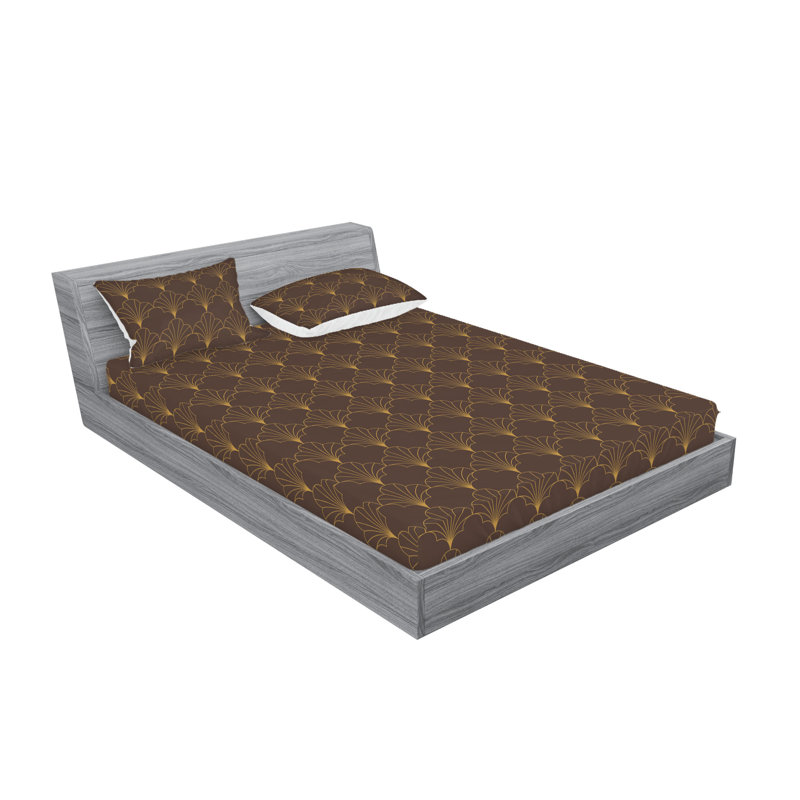 Microfiber Geometric Sheet Set, King Sheet Set with 2 Pillowcases, Dark Brown Sand Brown