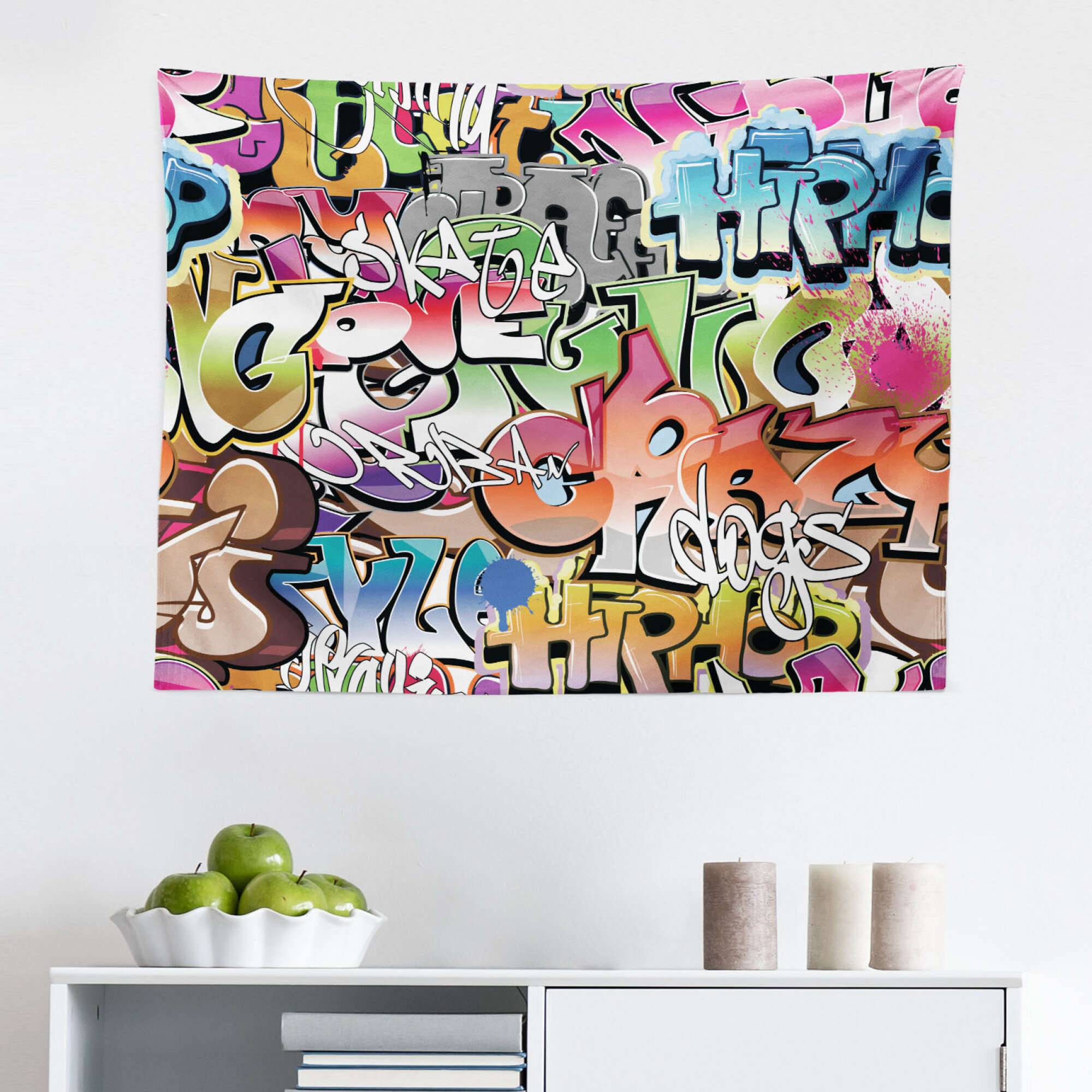  Ambesonne Graphic Tapestry, Hip Hop Street Culture Harlem New  York City Wall Graffiti Art Spray Art Image, Wide Wall Hanging for Bedroom  Living Room Dorm, 80 X 60, Pink Blue 