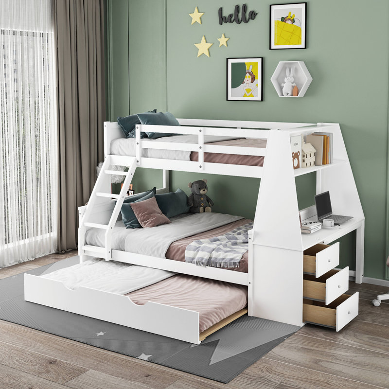 Lit superposé avec couchette Evanghelina et bureau intégré, Blanc
