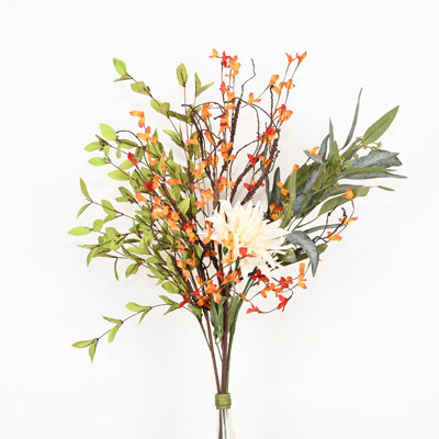 Artificial Farmhouse Dahlia Floral Arrangements For Vase Filler, Fall Foliage Sprays Twig Long Stem Faux Flower Thanksgiving Day Home Wedding Party Dining Table Centerpiece Decor