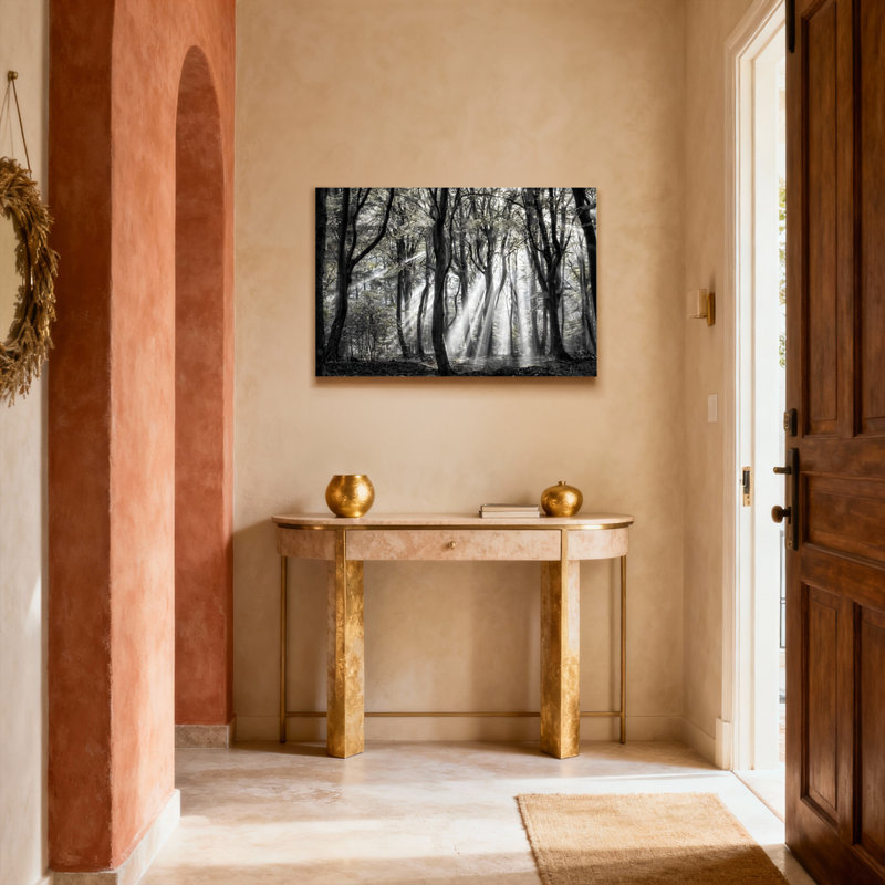 Ensemble de 1 tableau mural sur toile tendue « Rayon de lumière en forêt », H 12 po x l 18 po, Toile tendue