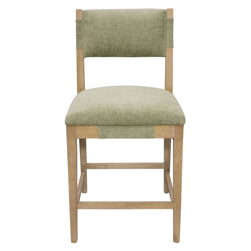 Clara Counter Height Stool In Contemporary Linen Fabric On Solid Wood, Green