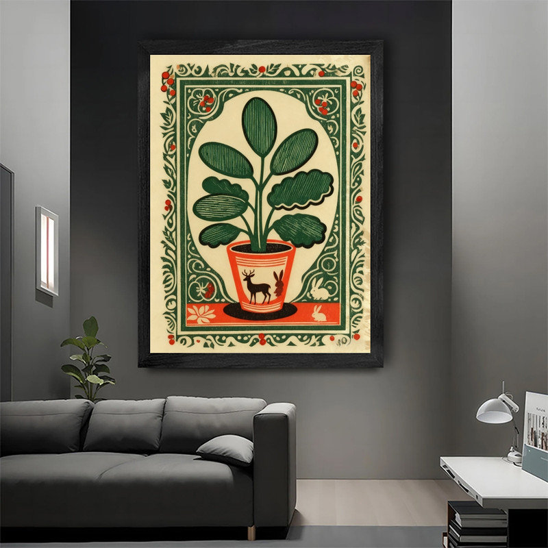 «Black», plante botanique rétro, art mural - impressions d'art populaire fantaisiste, H 37 po x l 25 po