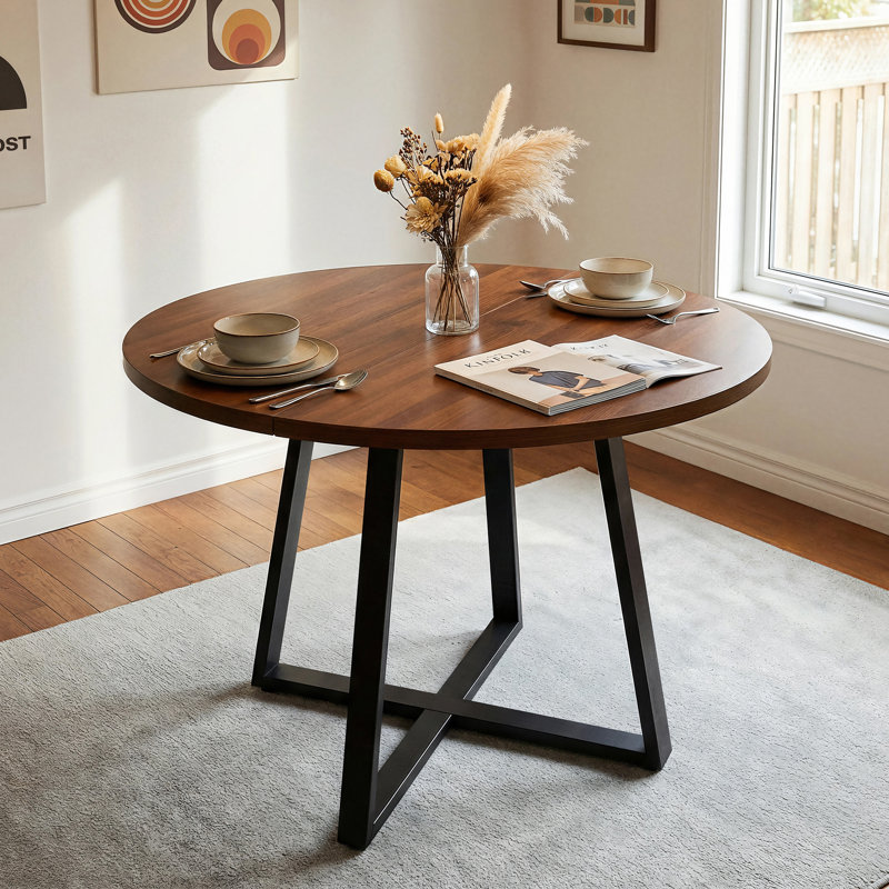 Table de salle à manger extensible ronde pour 6 personnes, buffet en noyer avec commode cannelée, table de salle à manger en bois et armoire buffet