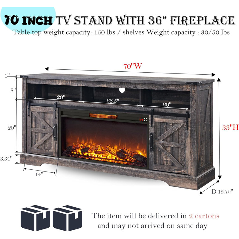  Meuble télé avec portes de grange coulissantes 70 po Dilakshika, Bois brun foncé
