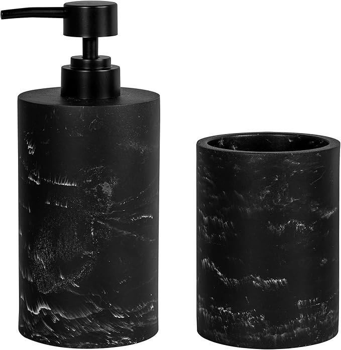 Square, 2 Pcs.,  Polyresin Modern Vanity Countertop Set in Marble Black