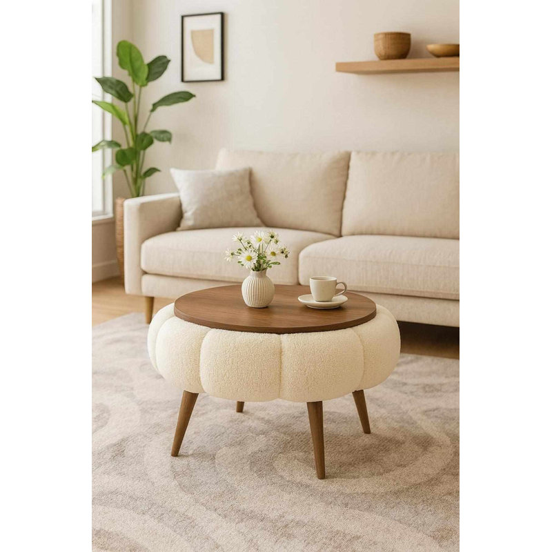 Table basse, 17.32" H x 23.62" W x 23.62" D, Cream/Walnut, Wood
