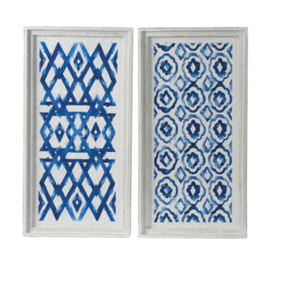 Set Of 2 Blue And White Hanging Sculptures, Modern Wall Art Decor, 12.5" X 24.5"
