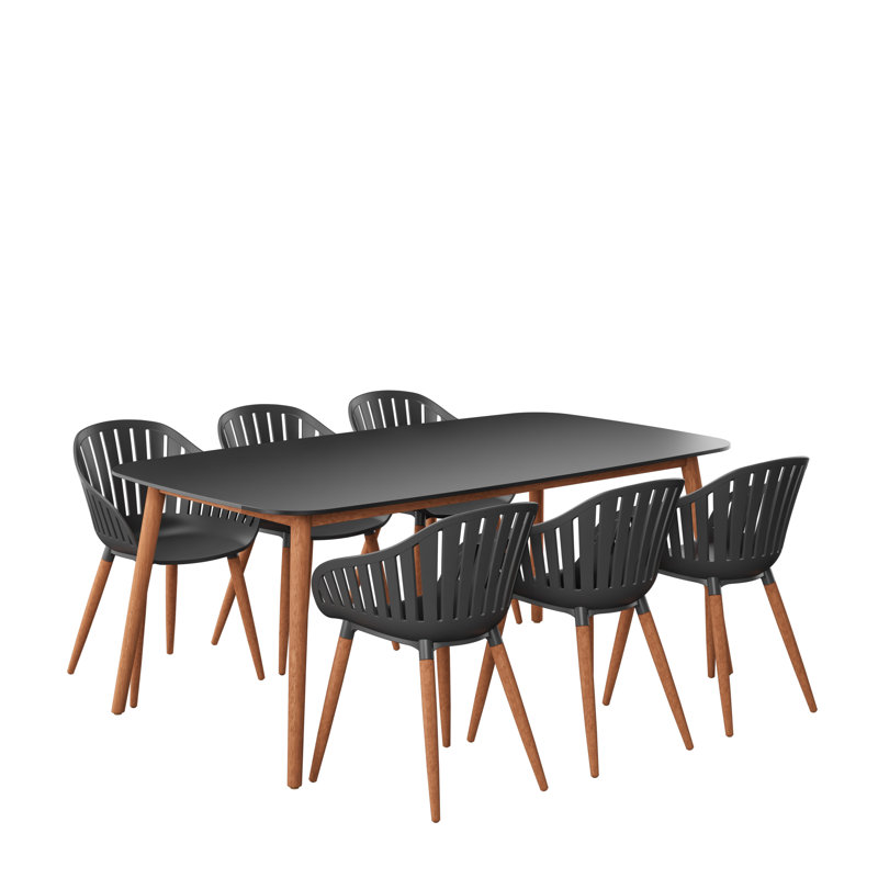 Alyisa 6 - Person Wood Patio Dining Set with Rectangular Table