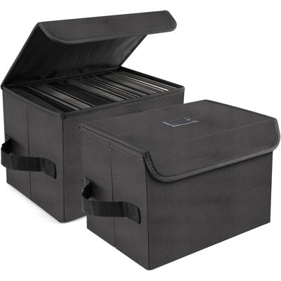 7-inch Vinyl Record Storage Box, Nylon Foldable and Stackable Set of 2