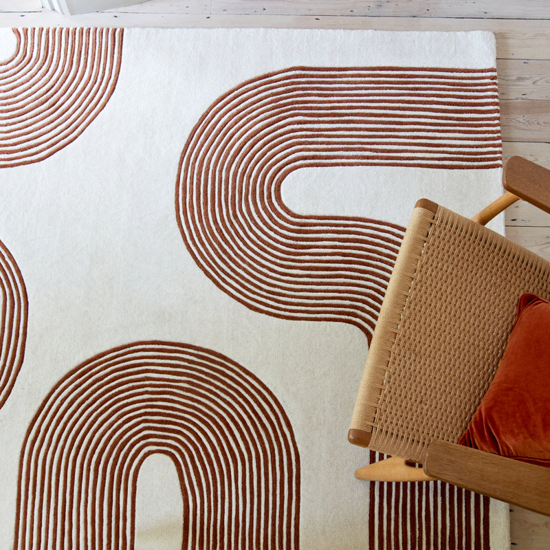 Burnest Wool Hand Woven Cream/Orange Area Rug, Rectangle 200 x 300cm