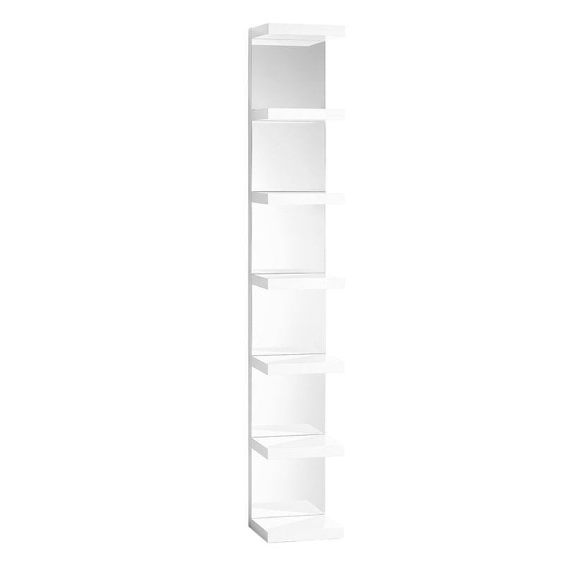 SlayStation Natalie Mirrored Column Display Shelves with Anti Tipping Bracket, Mirrored Back Panel, White