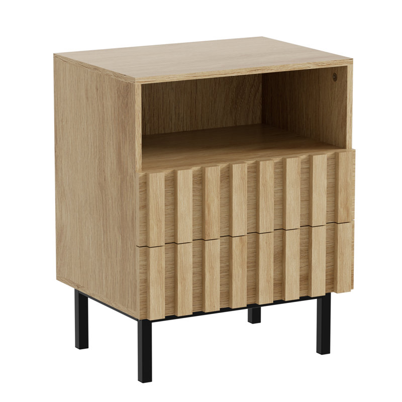 Sevyn Wooden Stripe Drawer Nightstand, Ivory