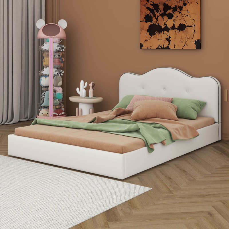 Grand lit plateforme tapissier en velours avec tête de lit, lit plateforme bas, aucun sommier tapissier requis, Grand lit
