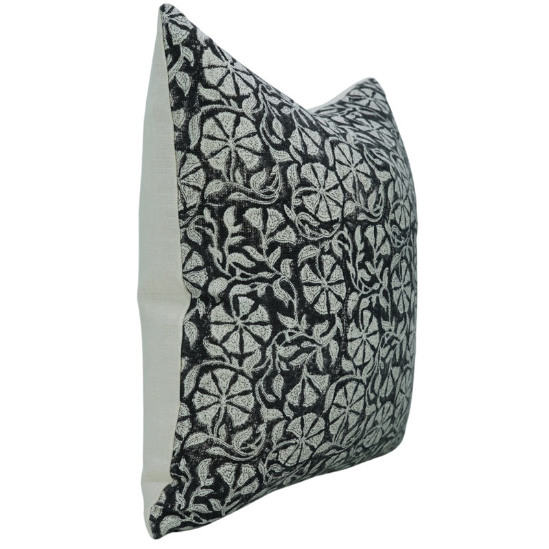 Coussin décoratif Fabividine Boho, lombaire floral, coton blanc cassé (Rudraksh, noir), H 20 po x l 14 po