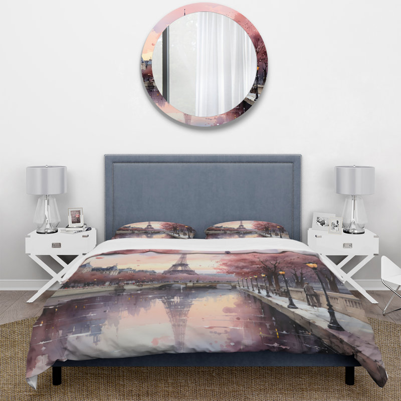 Ensemble de housse de couette rose en microfibre / polyester Rendezvous In Paris II rose