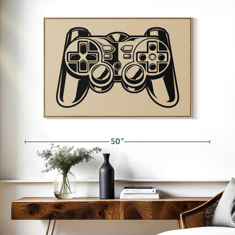 Game Controller Illustration, Floating Frame Natural Wood, 40" X 27"