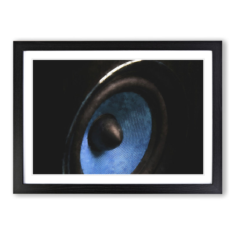 Hi-Fi Speaker in Blue - Framed Print, 36cm H x 48cm W x 2cm D, Black Framed