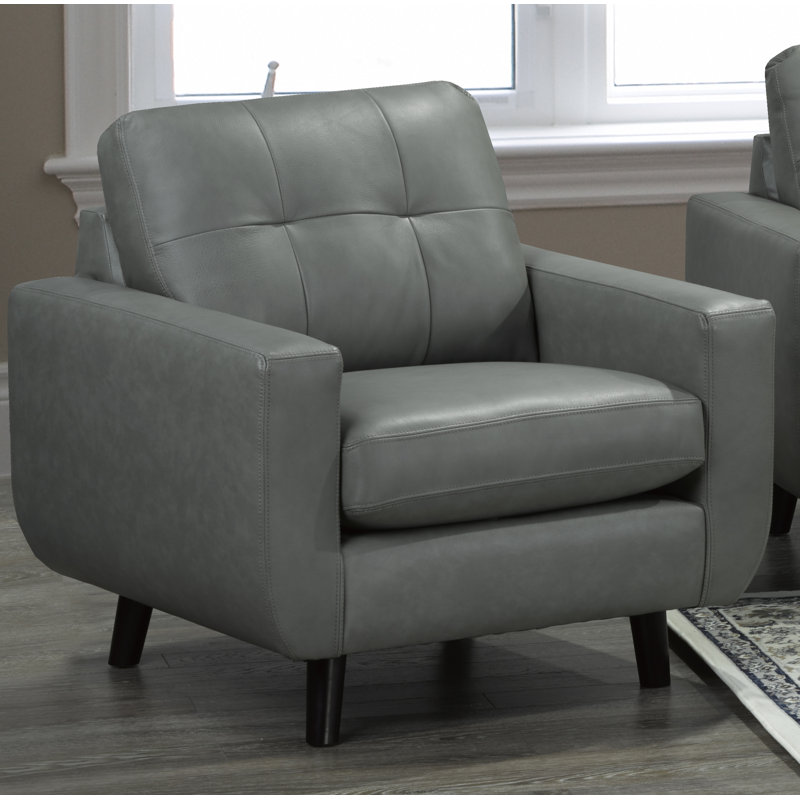 Fauteuil en cuir fleur 37 po Lathrop, Cuir véritable gris