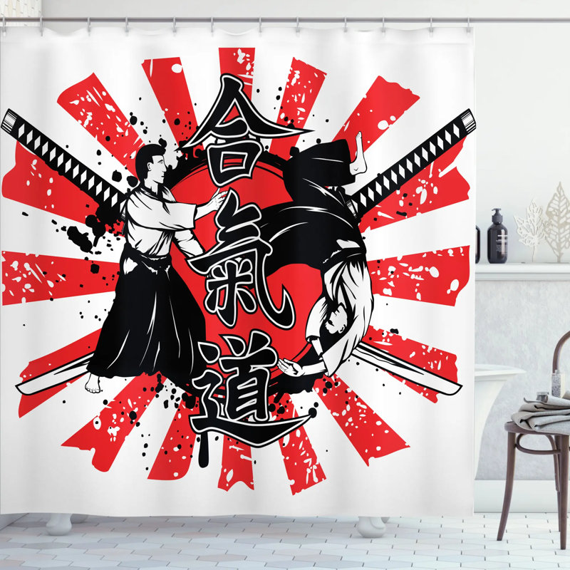 Ensemble de rideau de douche décoration aikido combat Rick, H 75 po x l 69 po