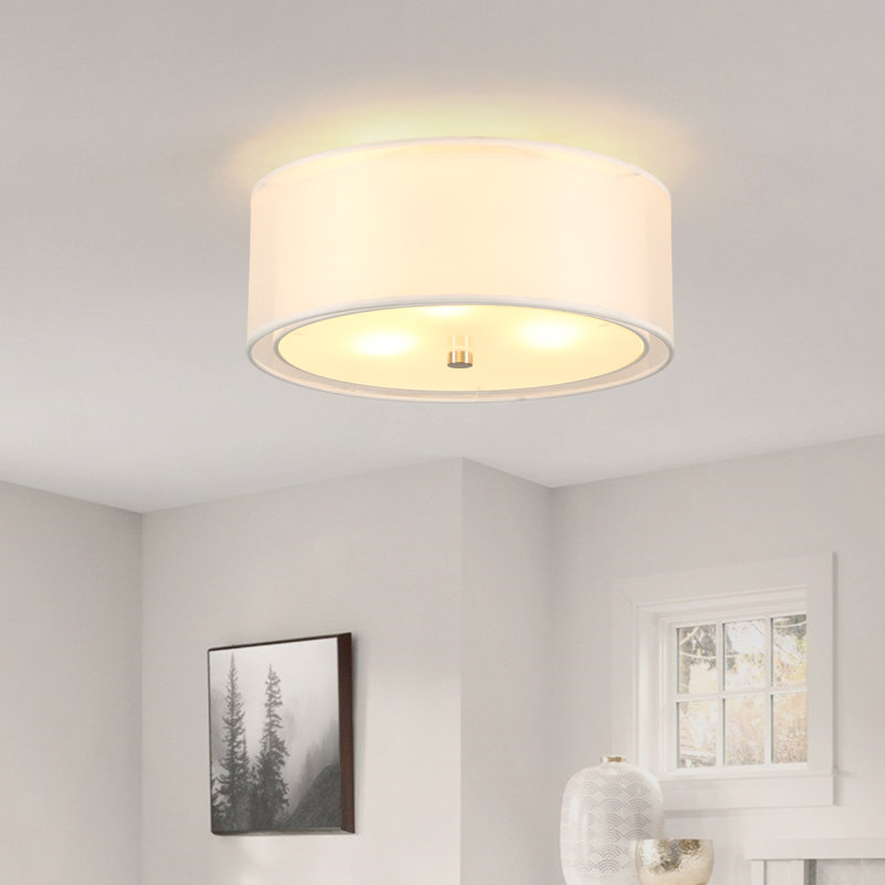 Deontee 13"W 3-Light Fabric Semi Flush Mount Ceiling Light