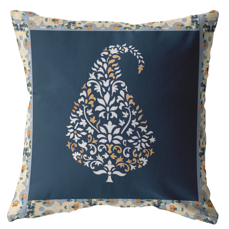Coussin à fermeture à glissière Fall Leaf, 20 po X 20 po, Blanc / orange / bleu marine