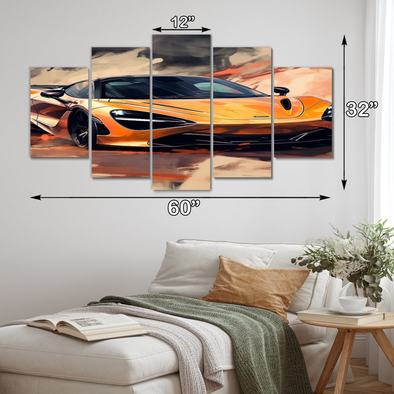 «Orange Exotic Car On Offroad I on Canvas», reproduction de 5 pièces