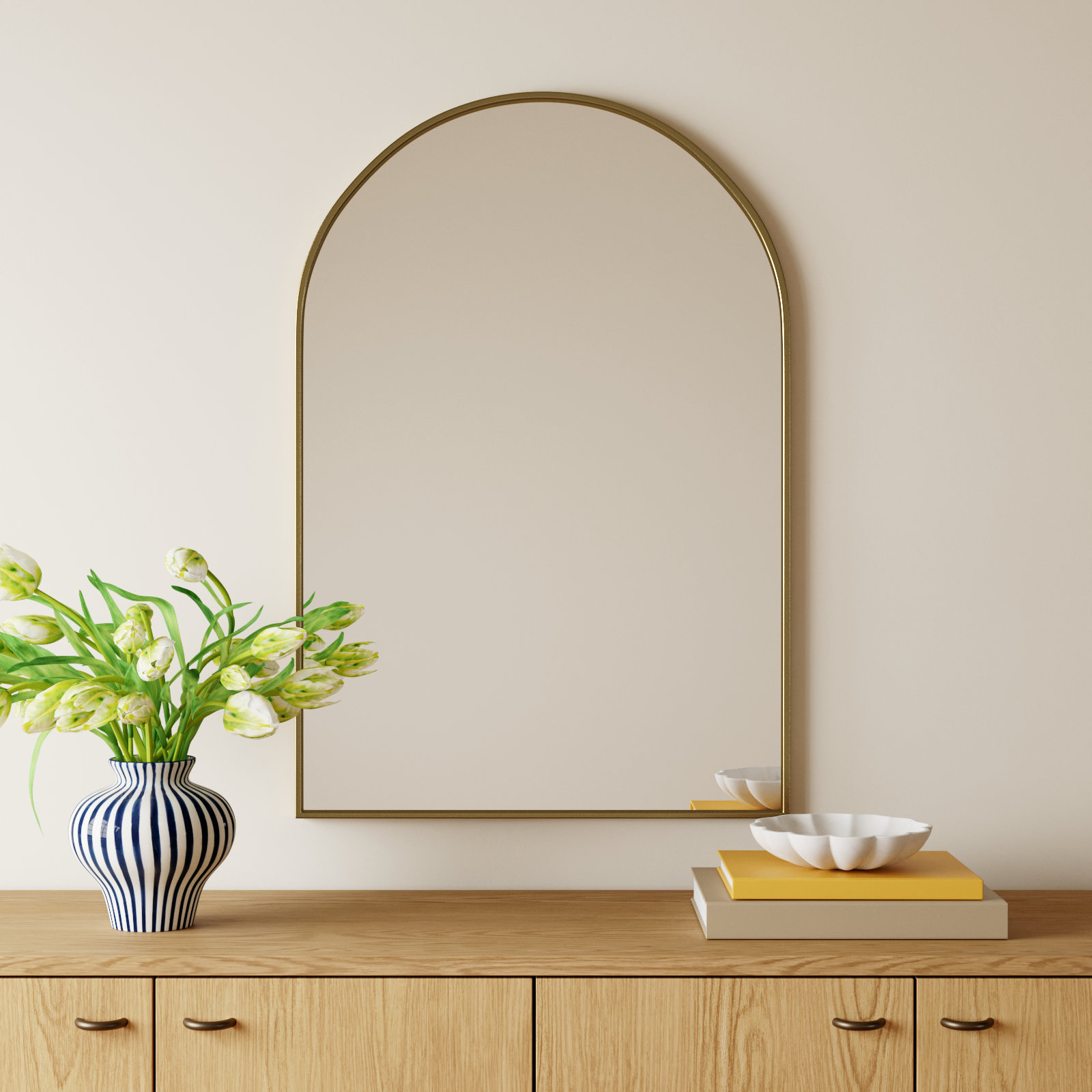Sabine Metal Arch Wall Mirror, Brass, 40" x 27"